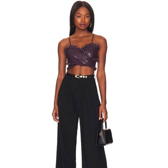 NWT Revolve Majorelle Issa Crop Top Deep Plum Vegan Leather MSRP $148 Medium 6-8 - Picture 2 of 13